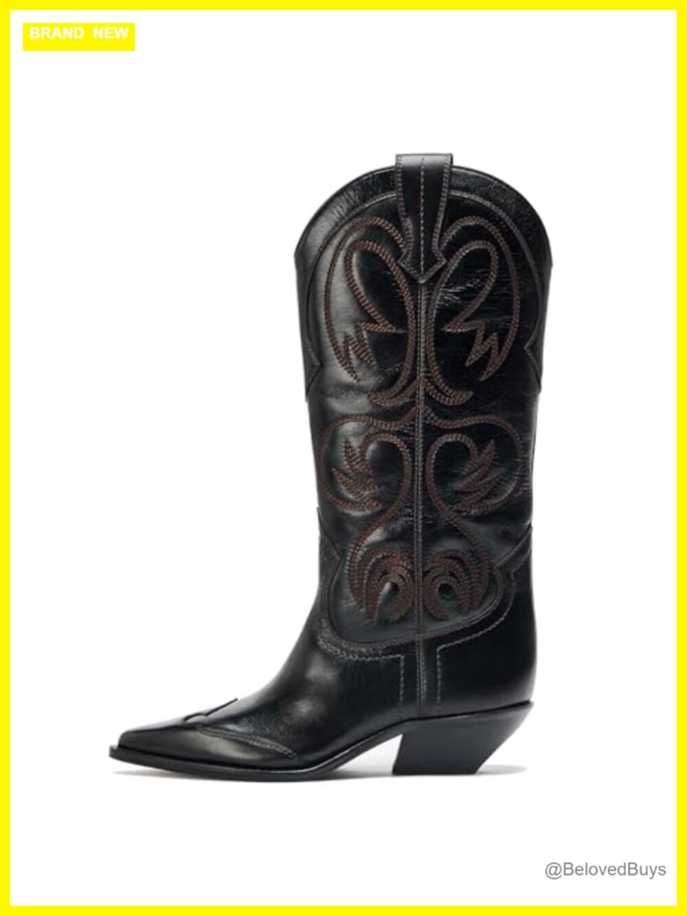 Women's Mid-Calf Western Cowboy Boots Faux Leather Pointed Toe Low Heel